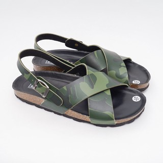 R11 - Sandal Birken Đế Trấu BIOLINE Camo Rằn Ri Thiết Kế Unisex Nam nữ Quai Đan Chéo chữ XDa PU cao cấp