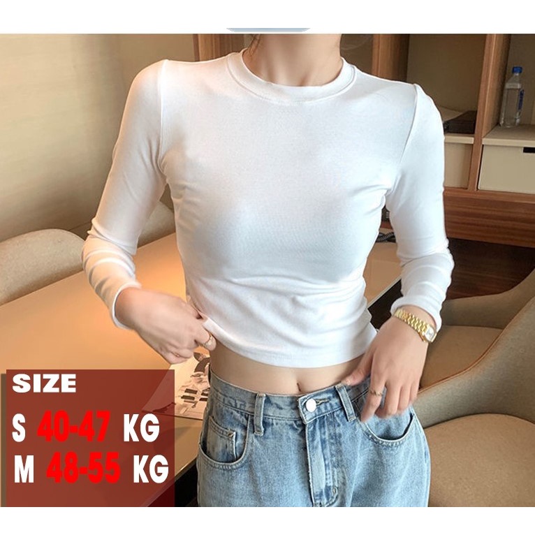 Áo croptop tay dài ôm nữ đen trắng thun gân , áo thun crt body 100% cotton CRT 263