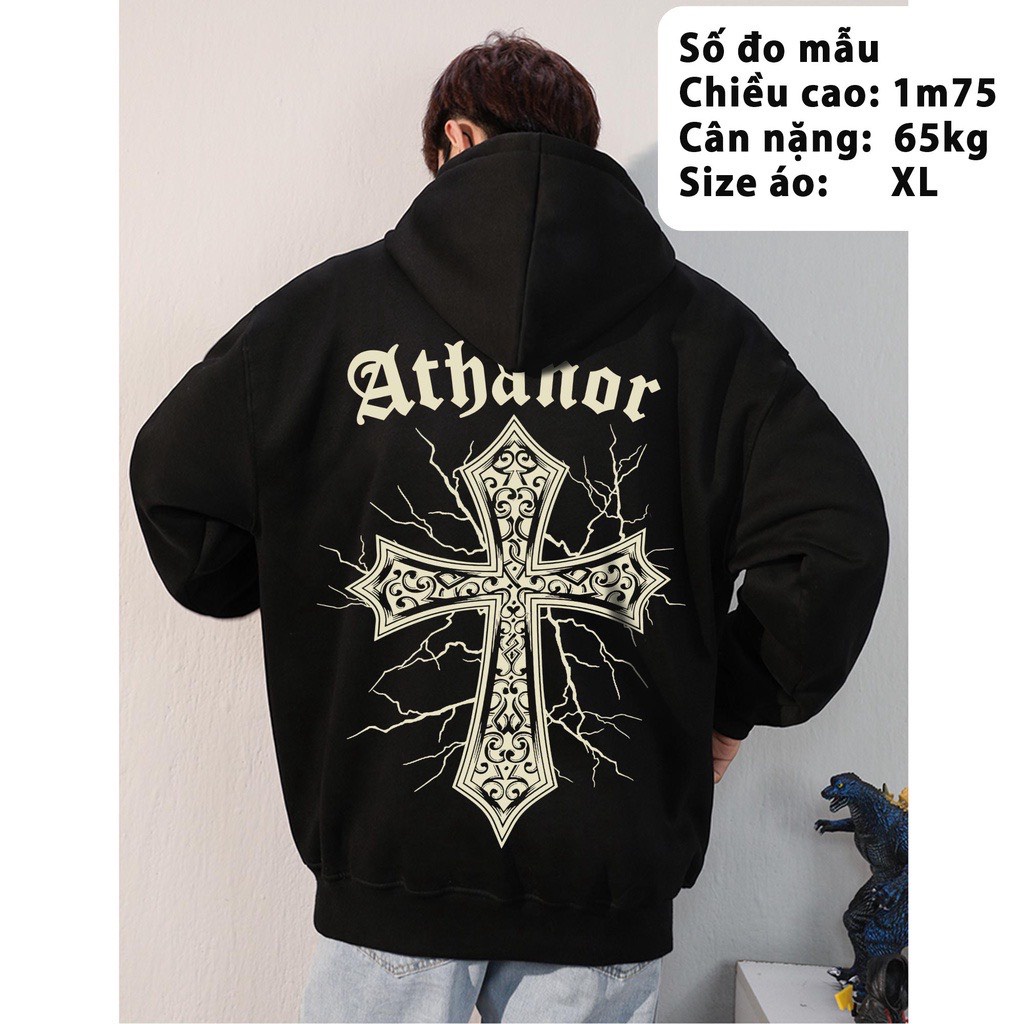 Áo Hoodie Athanor Chữ Thập Mũ Trùm Form Rộng Tay Phồng 100%Cotton