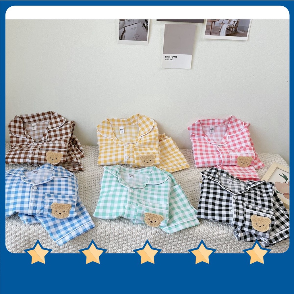 SALE BỘ PIJAMA DÀI TAY KẺ KARO CHO BÉ TRAI BÉ GÁI CHẤT MỊN DẸP