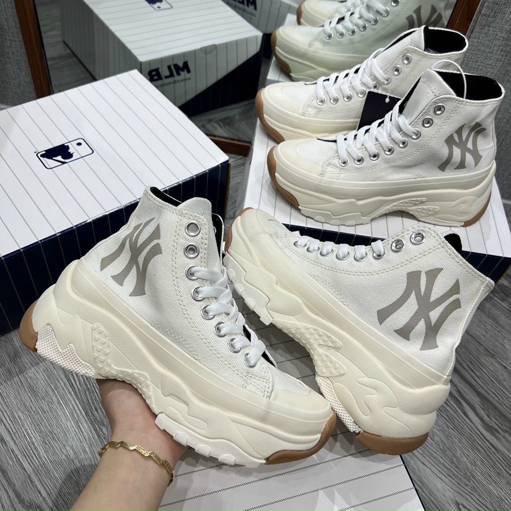 Giày thể thao MLB Chunky Hight N.Y black & white,Giày sneaker N.Y độn đế hack dáng nam nữ hàng chuẩn SC full bill box
