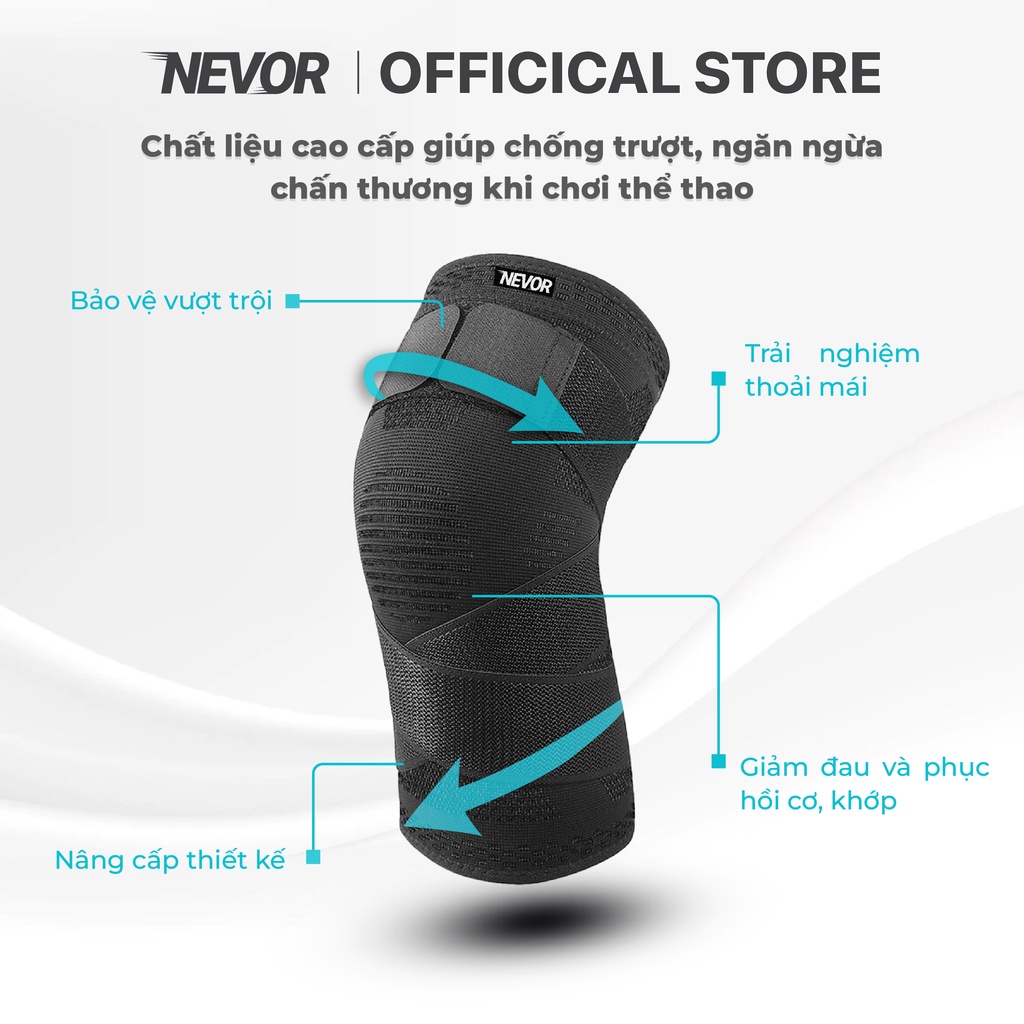 Băng đầu gối Nevor BDG06 có đai quấn tuỳ chỉnh giúp bảo vệ khớp gối, giảm thiểu căng cơ, dây chằng.
