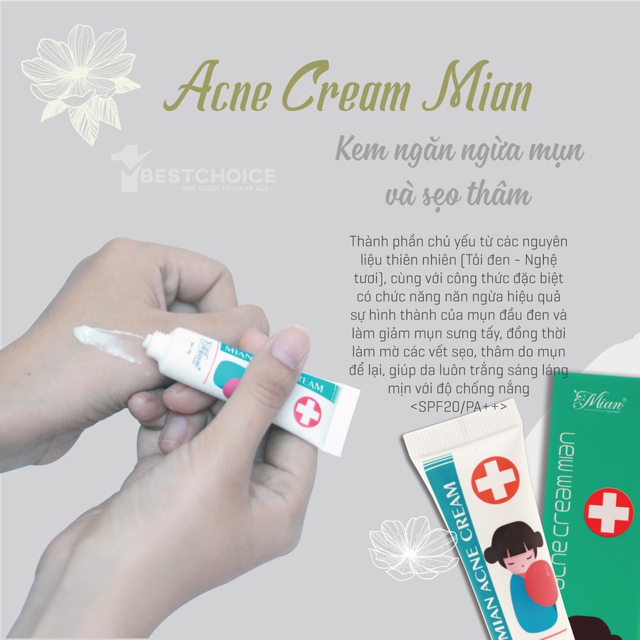 Kem Ngăn Ngừa Mụn Và Sẹo Thâm Acne Cream Mian 10G