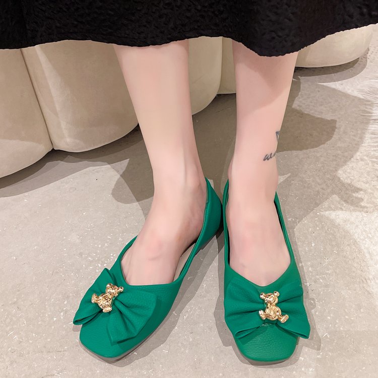 Giày Búp Bê Mũi Tròn Đính Nơ Màu Trơn Đơn Giản Thời Trang Cho Nữ