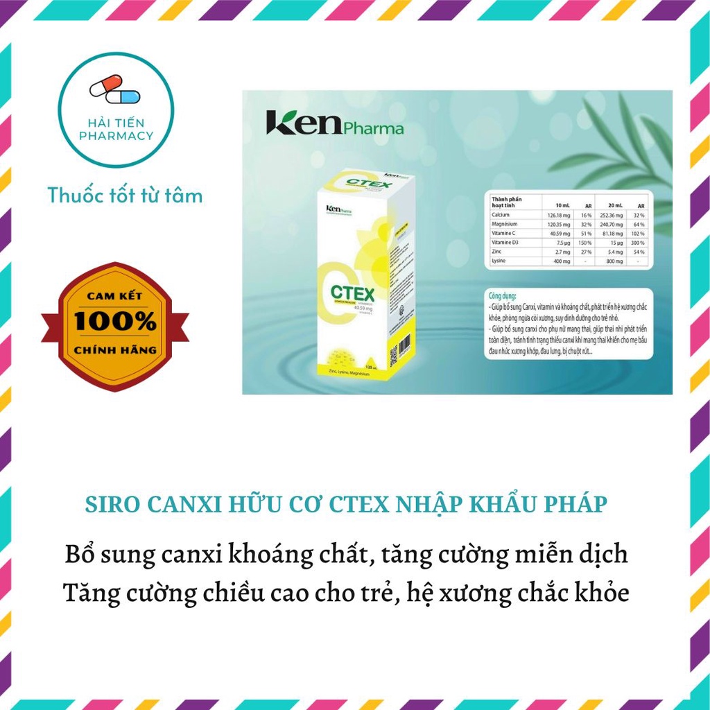 Siro canxi hữu cơ CTEX Citrate De Tricalcium D3 giúp bổ sung canxi vitamin khoáng chất phát triển chiều cao 125ml