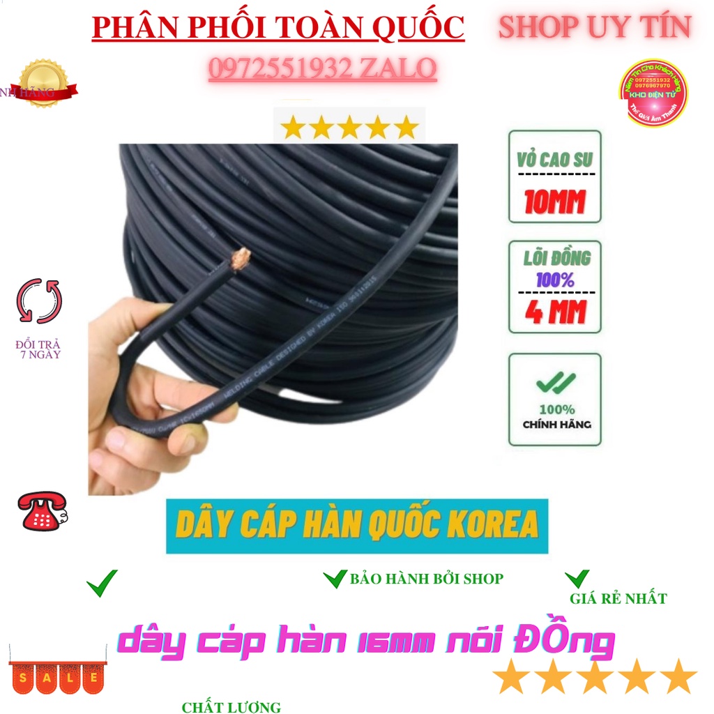 5 m Dây cáp hàn 16 hàn quốc vỏ cao su lõi đồng 3,5mm