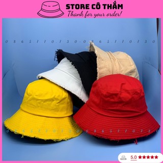 Mũ bucket viền rách tua trơn đơn giản thời trang
