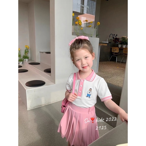 Set Váy Polo Cá Sấu + Chân Váy Kaki Mềm Cho Bé Gái