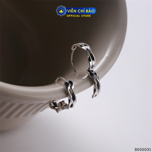 Bông tai bạc nữ tròn sóng đôi chất liệu bạc 925 thời trang phụ kiện trang sức Viễn Chí Bảo B000031
