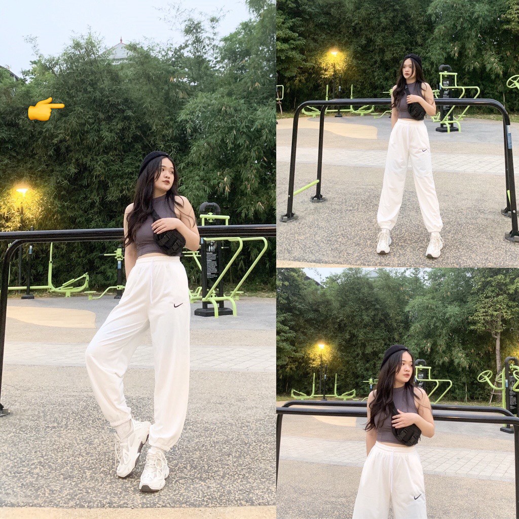 Quần nỉ nữ dáng dài ống rộng chất thun mềm mịn kiểu joker thêu logo hot