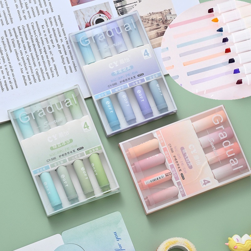 Set 4 Bút Đánh Dấu Mực Gradient Ngòi 4mm Dành Cho Học Sinh / Văn Phòng