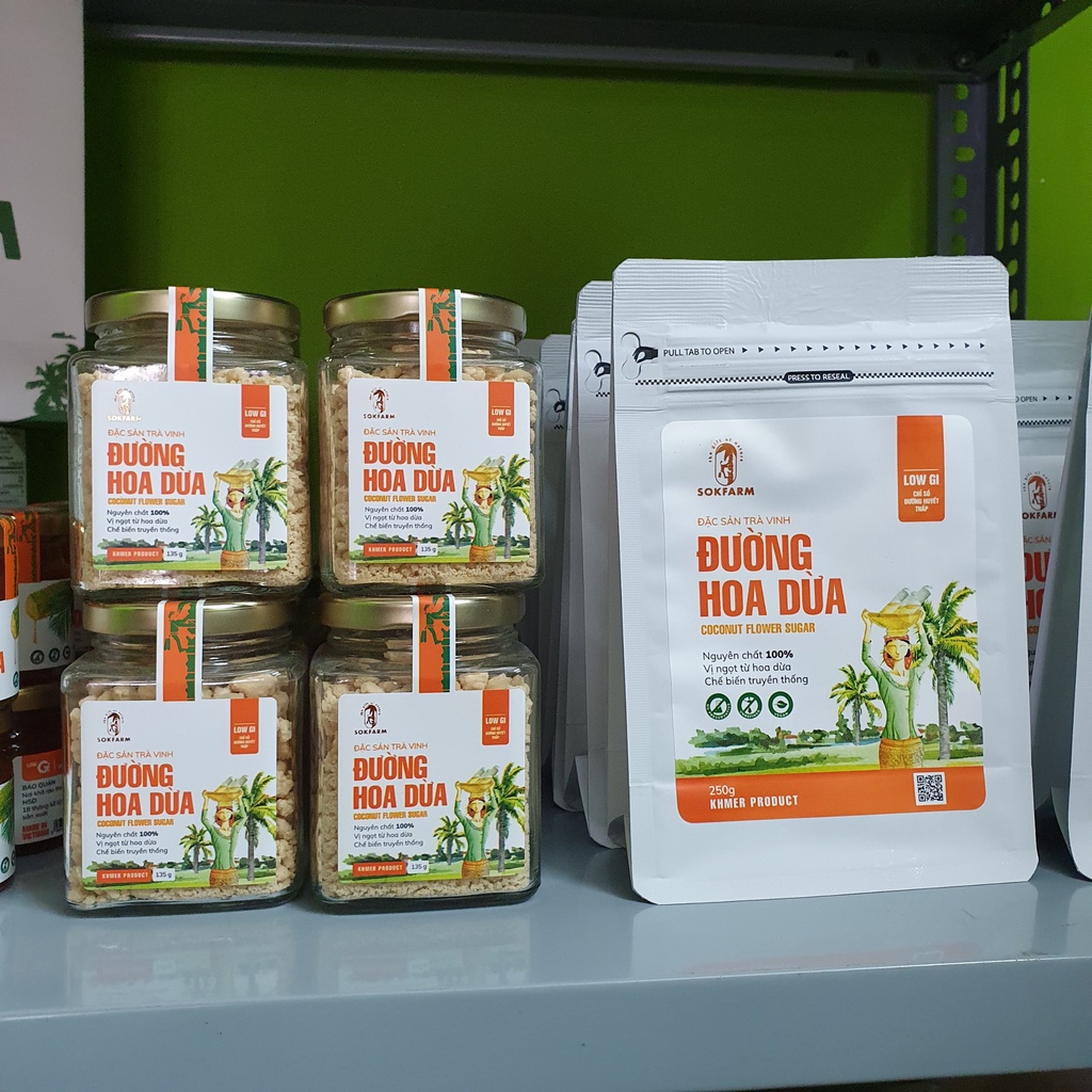 Đường hoa dừa 100% tự nhiên SOKFARM hũ 135g, túi 250g - ăn kiêng, tiểu đường, eat clean, keto