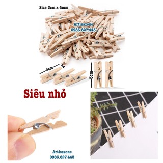 Kẹp gỗ trơn siêu bé kèm dây - Combo 50 chiếc