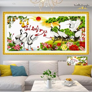 Tranh thêu chữ thập phú quý bình an 1m54 x 73cm