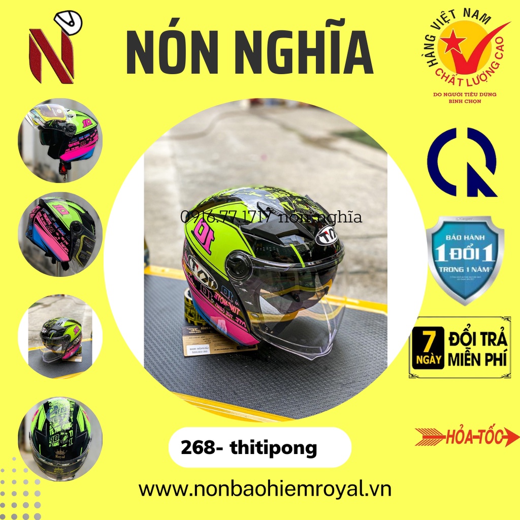 MŨ BẢO HIỂM ROYAL 3/4 2 KÍNH 268 / NÓN BẢO HIỂM 3/4 ĐI PHƯỢT - ĐI LÀM