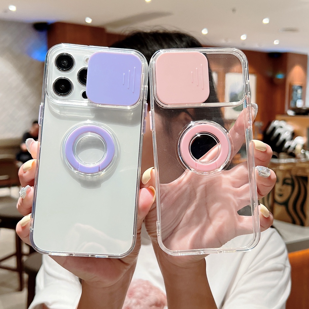 Ốp Điện Thoại Màu Kẹo Có Vòng Đỡ Cửa Sổ Sau Cho iPhone 14 13 12 Pro Plus Max
