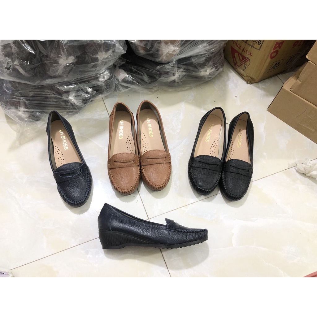 Giày đế xuồng nữ 3p da bò mềm êm chân mũi tròn dễ mang êm chân