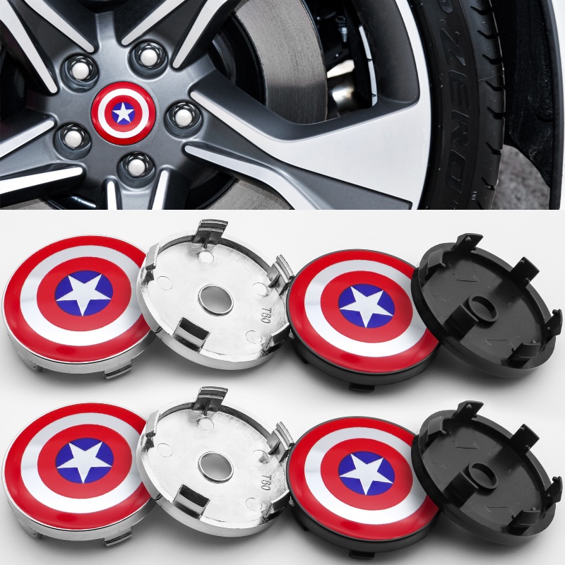 Set 4 Nắp Chụp Trục Bánh Xe Hơi Thay Thế Hình logo captain america Kích Thước 60mm