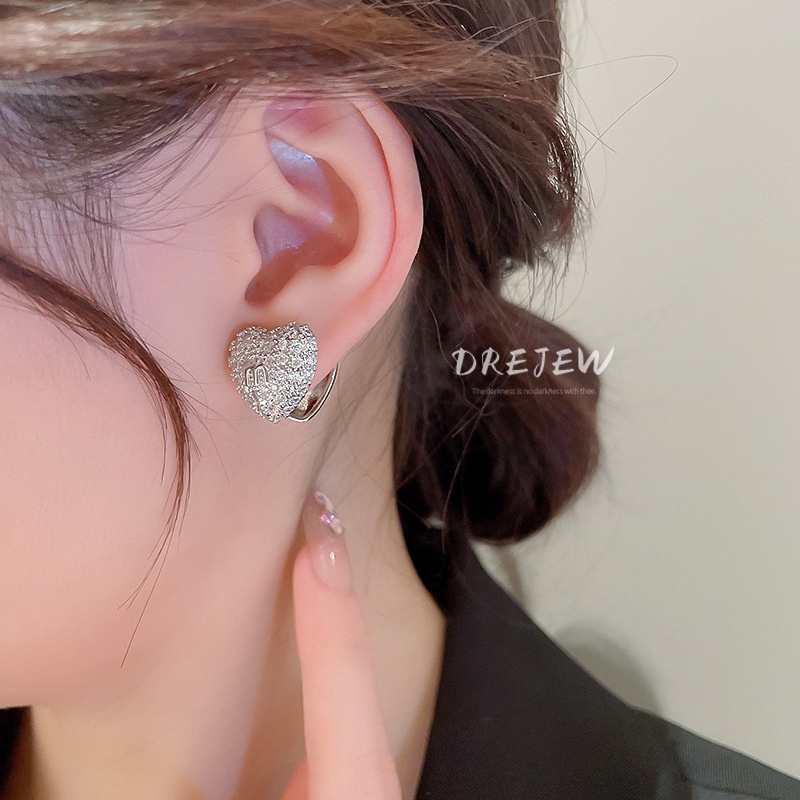 DREJEW Khuyên tai DREJEW mạ bạc đính đá hình trái tim phong cách Nhật Hàn sang trọng thời trang cho nữ 2