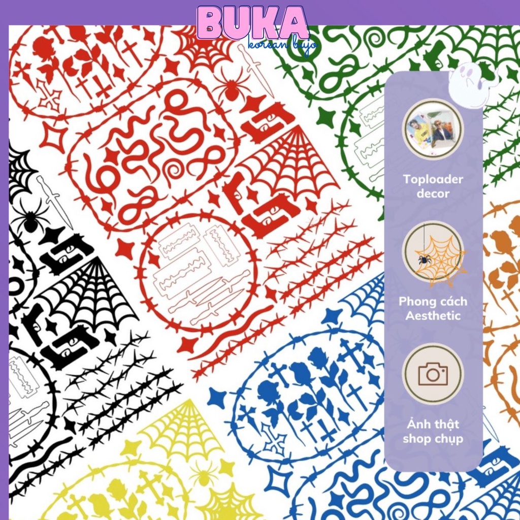 Sticker Aesthetic Toploader decor sticker dây xích hoa hồng toploader đựng ảnh kpop Buka nhiều màu kích thước 110x190mm