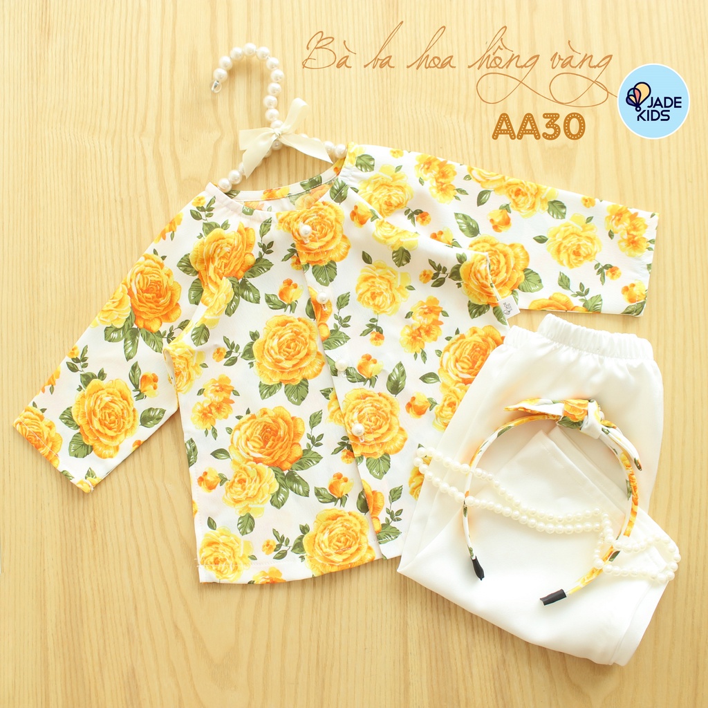 Bộ quần áo bà ba dài tặng kèm bờm JADEKIDS set hoa nhí chất vải lụa nhật, Vải không bai không xù,nhẹ xinh xắn cho bé yêu