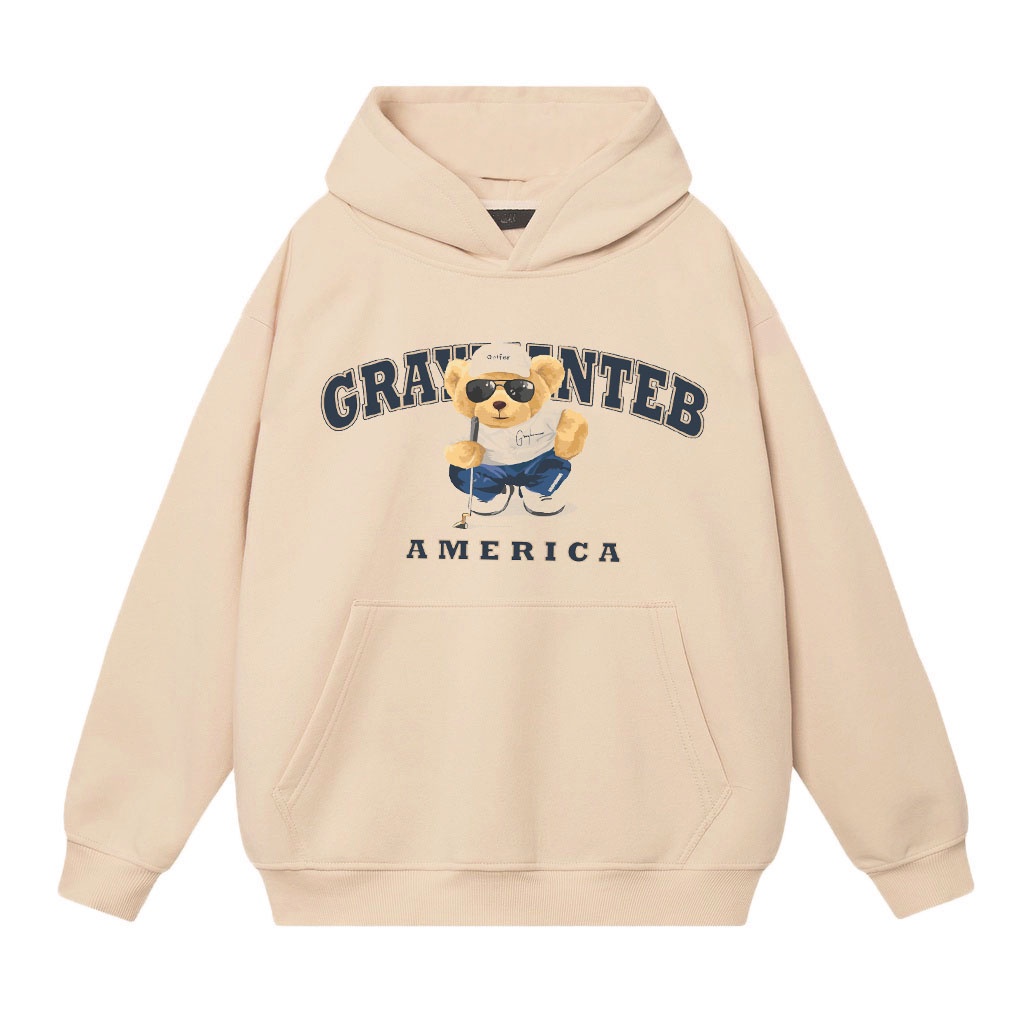 HOODIE IN GẤU ĐÁNH GOF TRƯỚC NGỰC FOERM RỘNG CUTE