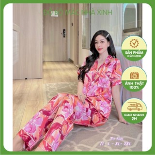 Bộ mặc nhà ⚡️ẢNH SHOP CHỤP⚡️ lụa mịn Quần dài size dưới 65kg mặc đẹp, đồ bộ 2022