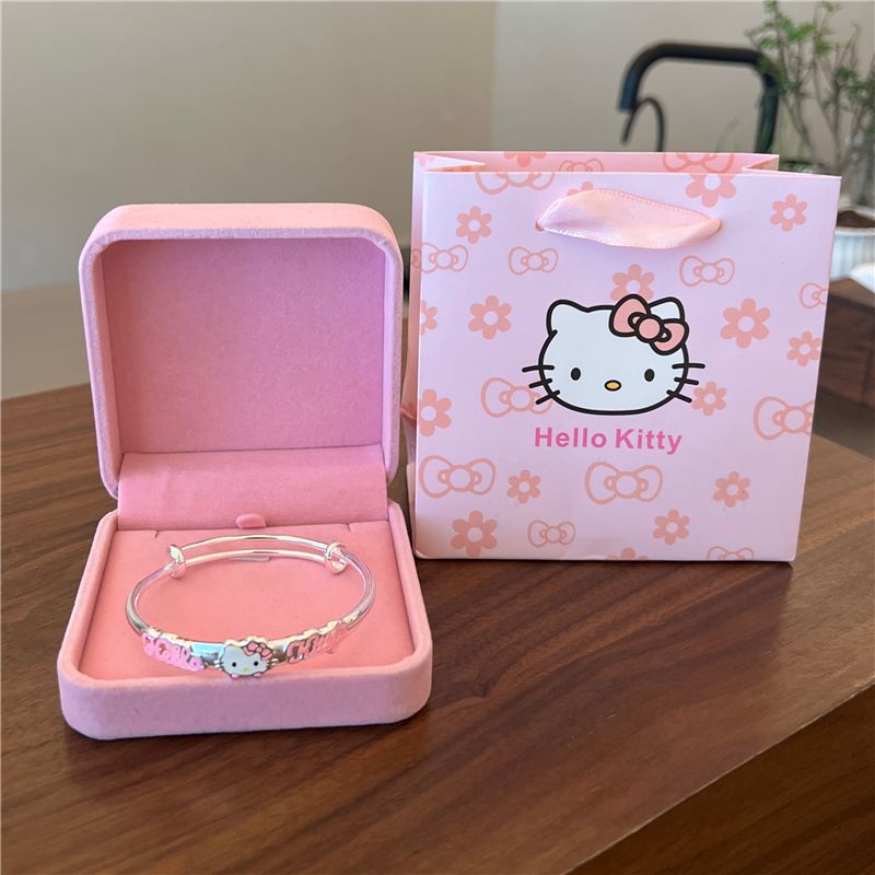 Vòng Tay Bạc Sterling Hình Mèo Kitty Dễ Thương Ngọt Ngào Cho Người Lớn Và Trẻ Em