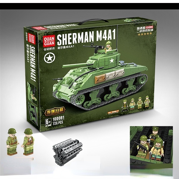 đồ chơi giáo dục Lắp ráp Mô hình xếp hình xe tăng Quan Guan100081 Sherman M4A1 Tank