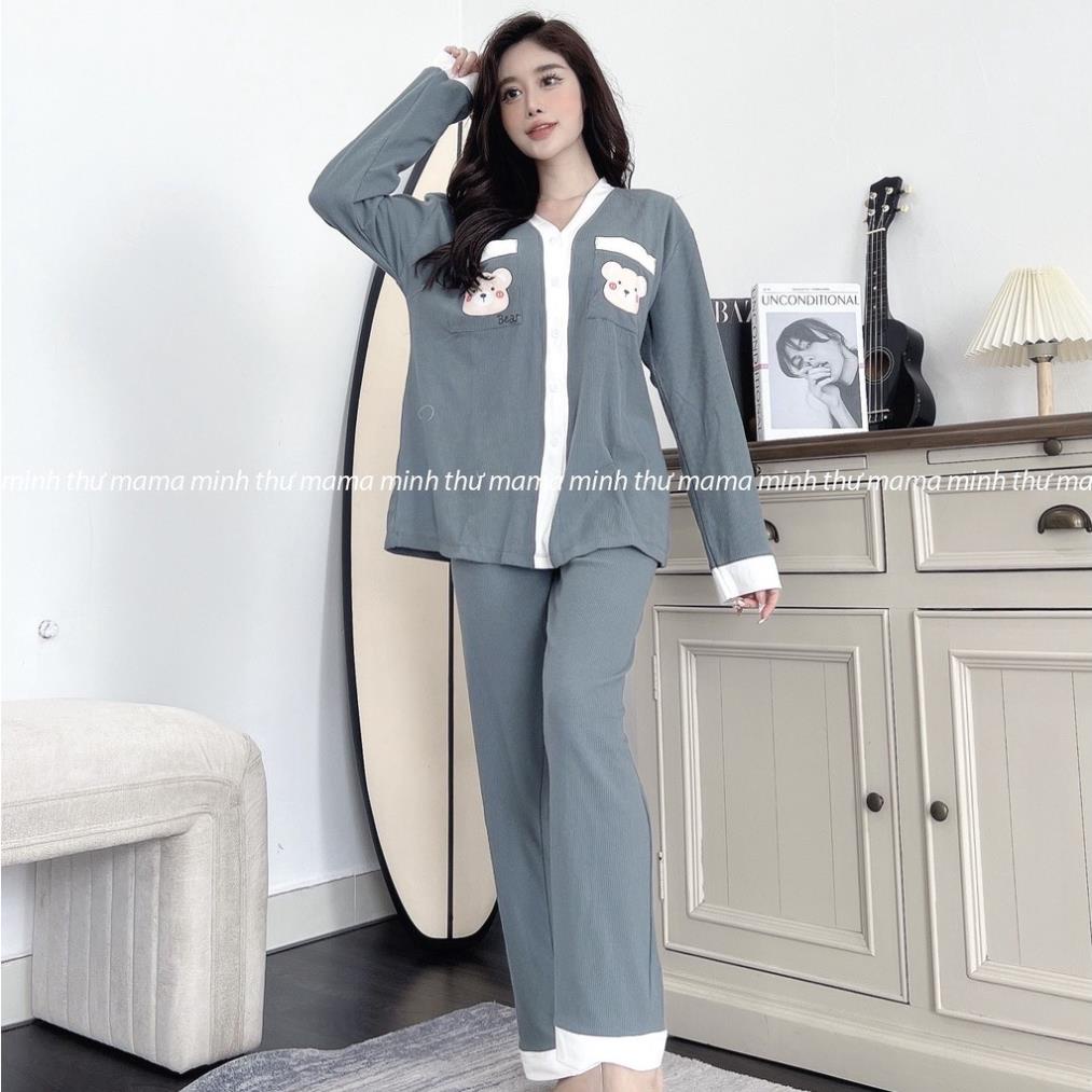 Bộ Đồ bầu len gân tăm- bộ sau sinh Bo Gân dáng Dài tôn da tiện lợi