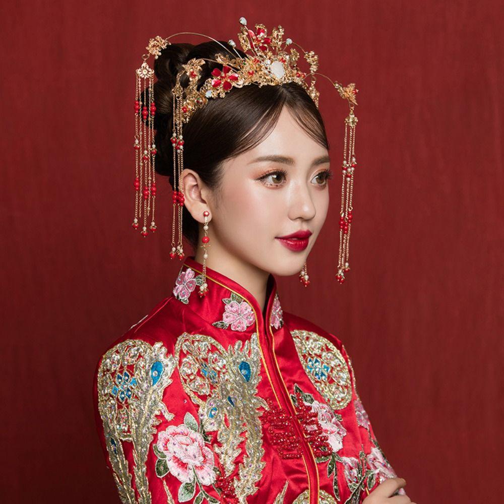 Cài Tóc Hình Vương Miện Phối Tua Rua Phong Cách Trung Hoa Cổ Điển