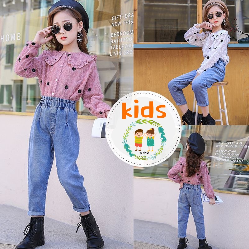 Bộ Áo Thun Cotton Tay Ngắn + Quần Jean Dài Đến Mắt Cá Chân Phong Cách Hàn Quốc Thời Trang Mùa Hè Mới Cho Bé Gái 3-5 - 8-10 - 12-13 Tuổi