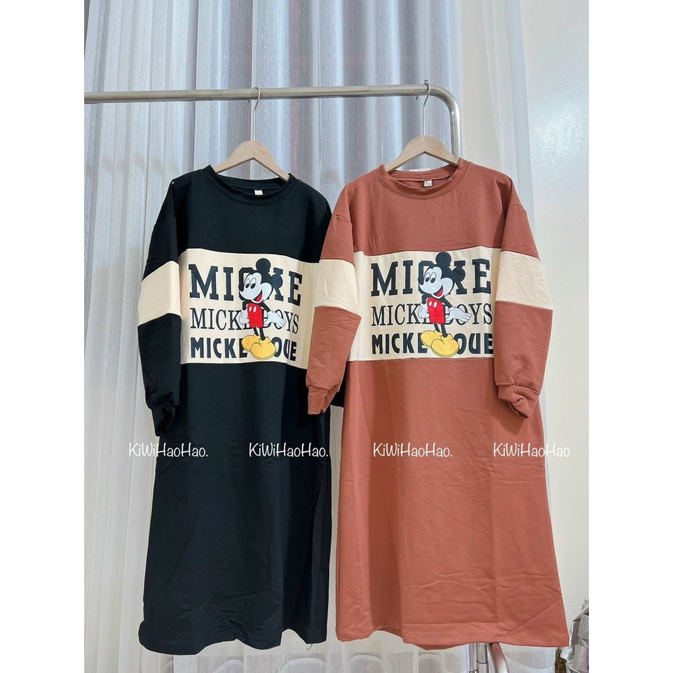 Váy bầu dáng suông chất nỉ da họa tiết Micke hoạt hình xinh xắn dễ thương mặc đi làm đi chơi VD356