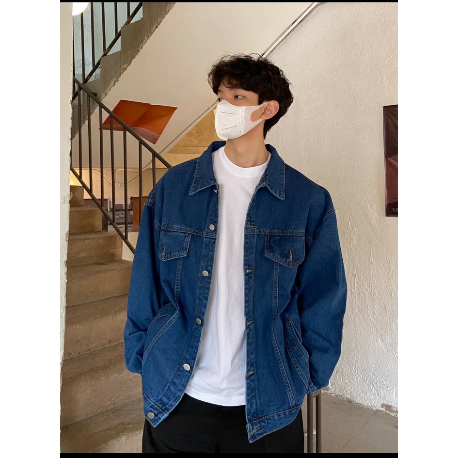 Áo khoác jean đen nam trơn -rách | áo khoác nam xanh form rộng mẫu trơn rách bigsize 40-85kg Mata Sport