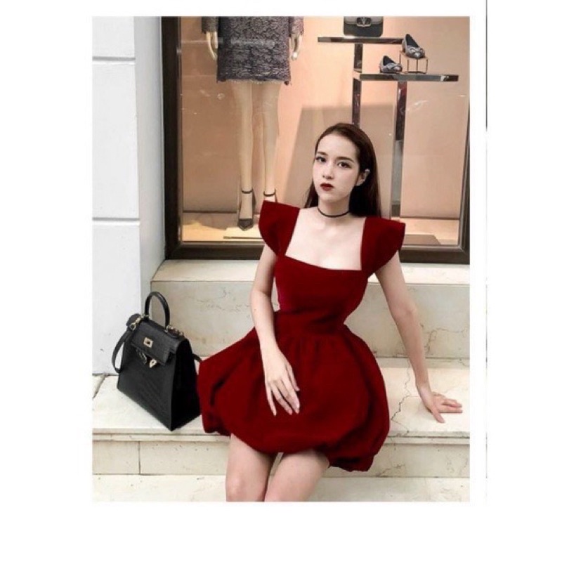 đầm nhung bí dây lưng - CarotShop