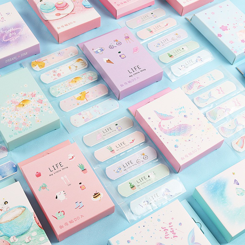 Hộp 20 băng dán cá nhân chống nước thoáng khí họa tiết hoạt hình dễ thương, băng gâu cho bé