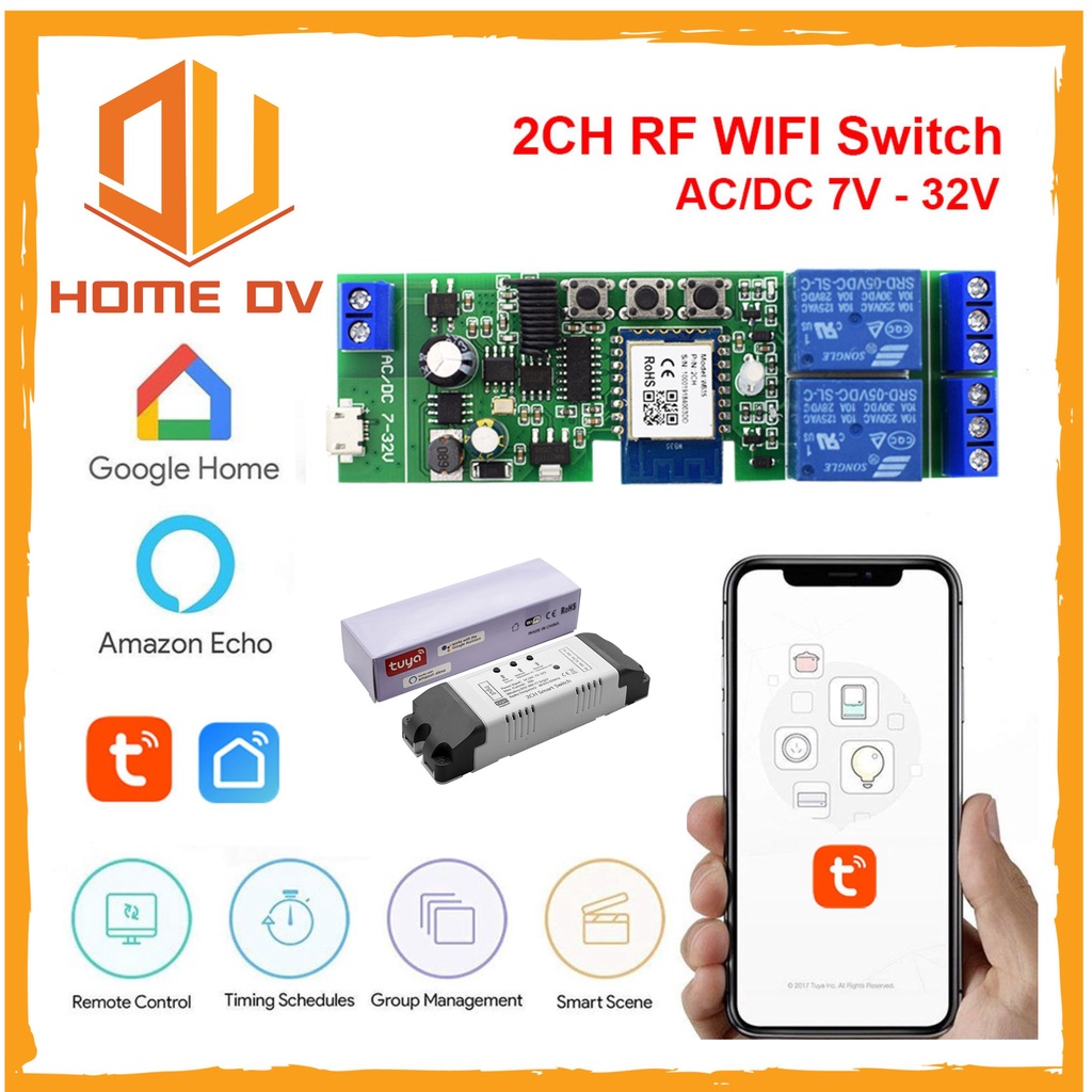 Mô Đun Công Tắc Tuya USB 5V / DC7-32V 433MHz 2 Ch 3 Chế Độ Điều Khiển Thông Minh Tiện Dụng Cho Gia Đình