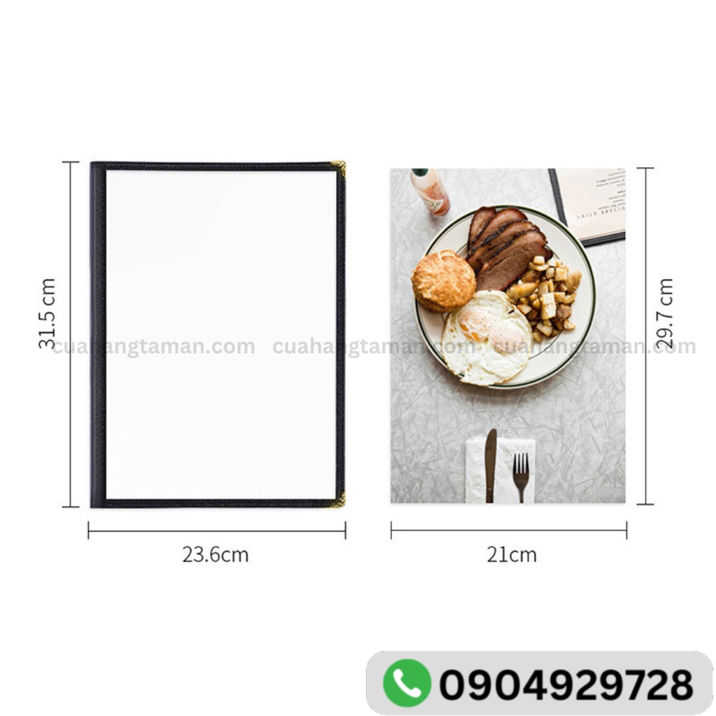 Bìa Menu Thực đơn Catalogue A4 Trong Suốt Hai Mặt Viền Da