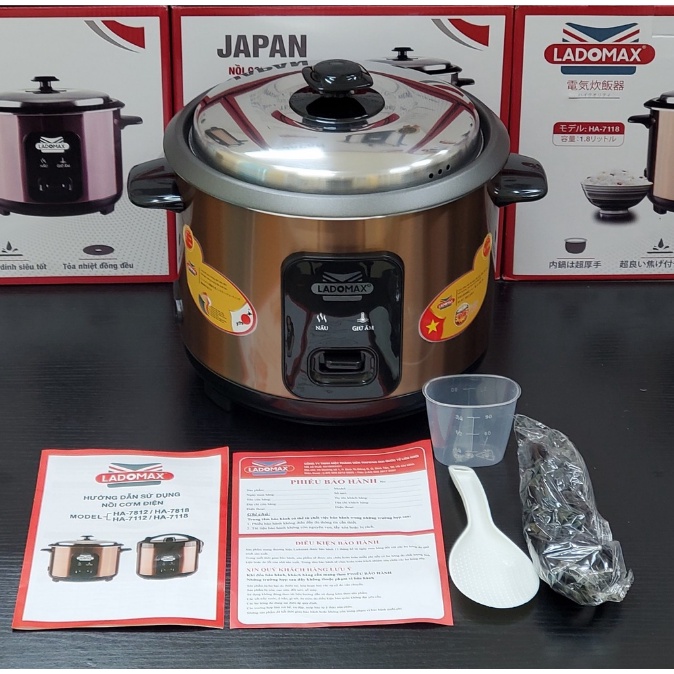 (Chính hãng - Bảo hành 12 tháng ) Nồi cơm điện 1.8L Ladomax HA-7118 nắp rời, lòng nhôm chống dính, tiết kiệm điện