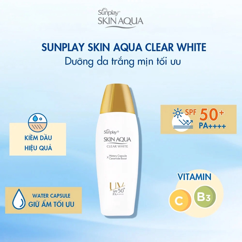 Kem Chống Nắng Sunplay Skin Aqua Dưỡng Da Trắng Mịn, Chống Nước, Ngừa Mụn, Dưỡng Ẩm Cho Mọi Loại Da SPF 50+, PA+++++