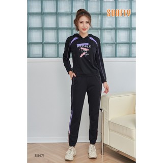 Bộ thể thao cotton sunfly áo có mũ tay dài quần dài ss5671