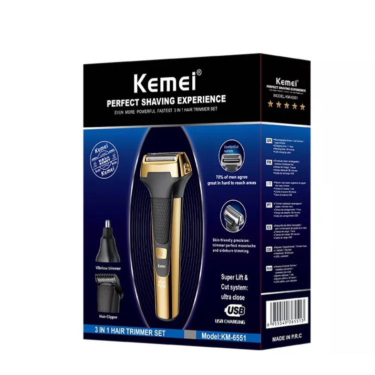Tông Đơ Cắt Tóc Cạo Râu Tỉa Lông Mũi 3 in 1 Kemei Km 6551