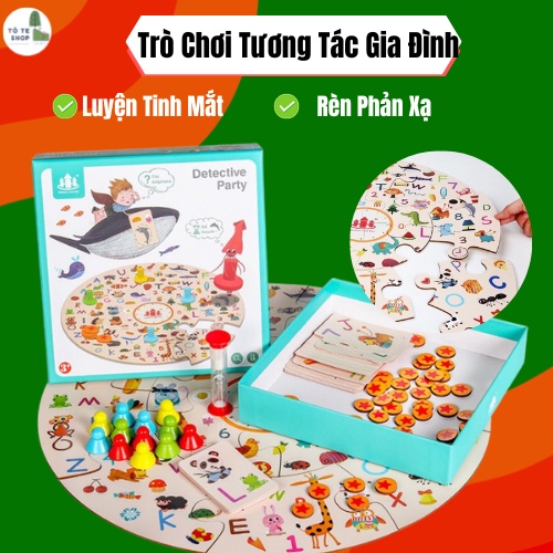 Trò chơi tương tác gia đình, Detective Party, chơi ghép hình gỗ tròn giúp bé phát luyện nhanh mắt, nhanh tay