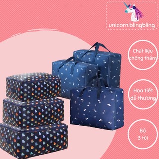 Bộ túi đựng chăn màn quần áo 3 túi có quai xách gấp gọn du lịch công tác họa tiết đẹp