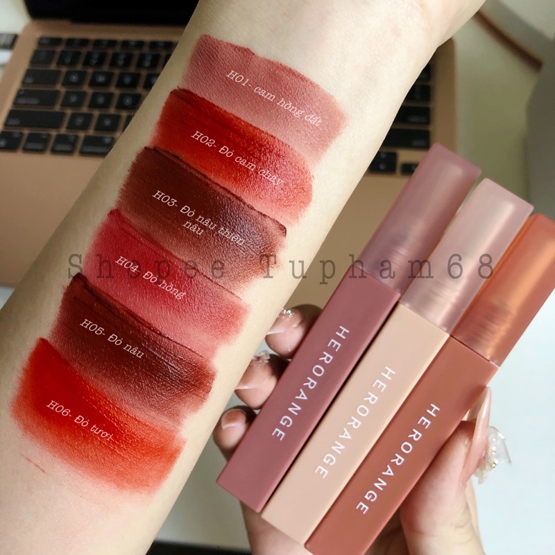Son Kem Herorange Vuông Siêu Mịn Hiệu Ứng Tráng Gương Thiết Kế Xinh Xắn