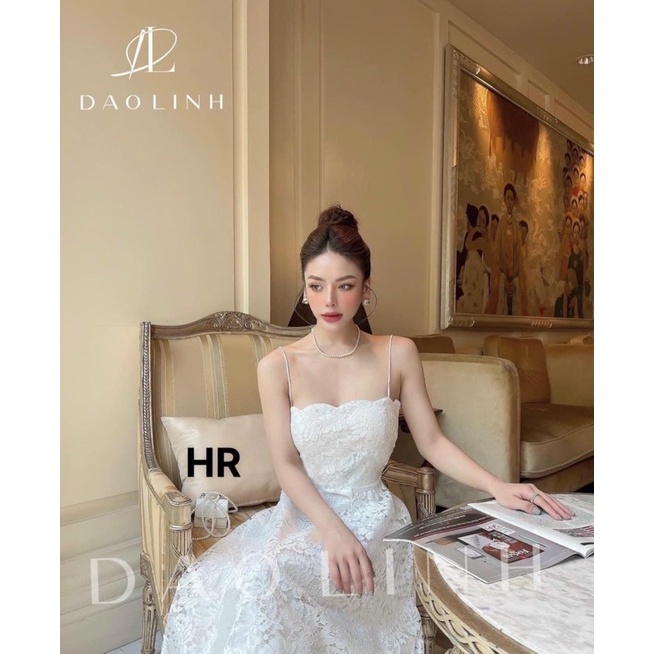 Đầm 2 dây ren eo nhấn nơ