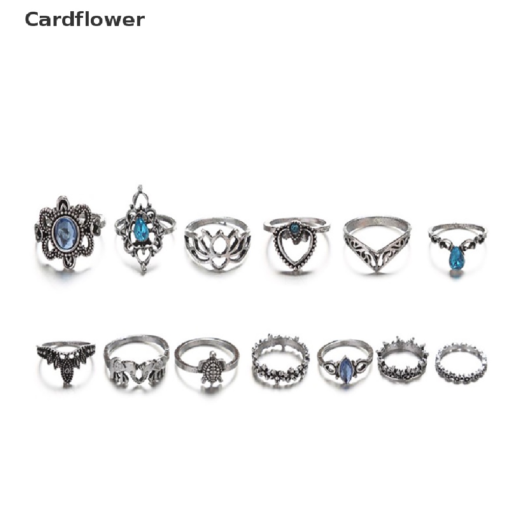 < Cardflower > Bộ 13 Nhẫn Thời Trang Boho Dainty Bohemian Đi Tiệc Trang Sức Ngôi Sao Đá Quý Đang Giảm Giá