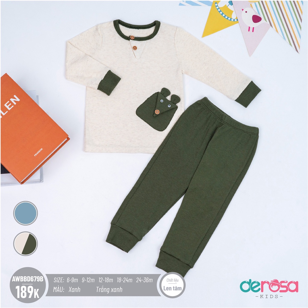 Bộ quần áo cho bé DEROSA KIDS đồ bộ bé gái và bé trai dài tay cho bé 6 tháng - 3 tuổi B269-270-679