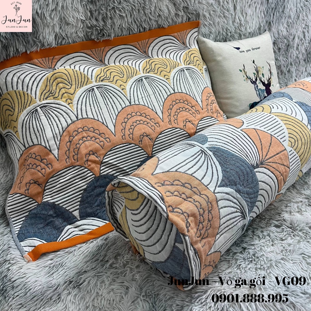 [SALES SỐC]V9_Vỏ gối ôm vải Xô Cotton Organic cao cấp có khoá kéo