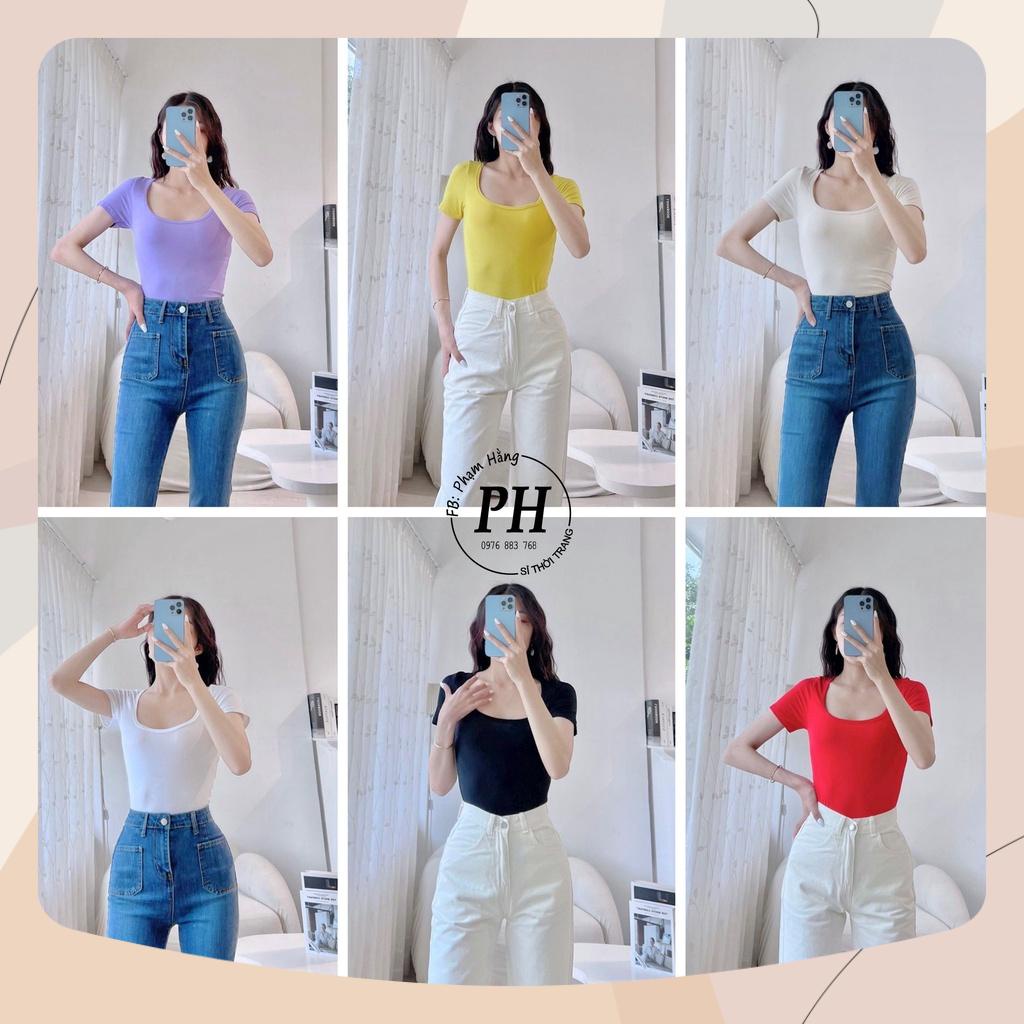 Áo thun nữ đủ màu trơn basic cổ vuông ôm body